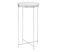 Orsina Silver Mirror Tall Side Table, Contemporary Mirrored Glass Table, Slim Tubular Chrome Legs, Luxe Side Table Orsina Silver