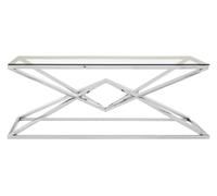 Orsina Silver Rectangular Coffee Table, Stainless Steel Frame with Geometric Diamond Base, Glass Top Centrepiece Orsina Silver