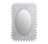 Orsina Silver Rectangular Sunburst Wall Mirror, Decorative Radial Pattern Statement Mirror, Contemporary Wall Décor