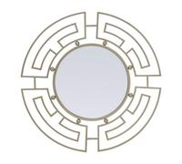 Orsina Silver Round Wall Mirror With Geometric Metal Frame, Fusion Style Statement Mirror For Living Room Or Hallway
