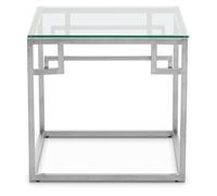 Orsina Silver Side Table, Tempered Glass Top With Minimalist Design, Stainless Steel Frame With Glossy Finish Orsina Silver