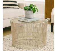 Orsina Silver Small Cage Round Table, Iron Strips Coffee Table, Durable End Side Table For Indoor, Outdoor Spaces