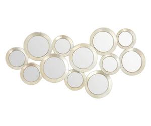Orsina Silver Wall Mirror With 12 Circle Design, Vintage Bubble-Like Style Mirror, Artistic Interior Statement
