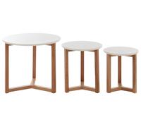 Orsina Simple Set Of 3 Oak Wood Side Tables, Understated Design Side Table By Couch, Richly Grained Lounge Table in White Orsina White