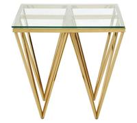 Gold Finish Side Table with Tempered Glass Top and Sculptural Metal Base | Allur