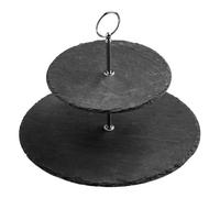 Premier Housewares 2-Tier Cake Stand - Slate/Chrome Finish, Grey