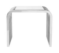 Orsina Slatted Glass End Table, Polished Stainless Steel Living Room Accent, Rounded Shoulder Side Table in Grey Orsina Grey