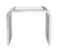 Orsina Slatted Glass End Table, Polished Stainless Steel Living Room Accent, Rounded Shoulder Side Table