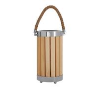 Orsina Slatted Table Lamp With Silver Trim & Rope Detail, Cylindrical Lamp With Raised Feet, Rustic Accent Lamp
