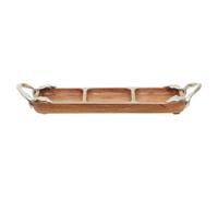 Orsina Sleek Acacia Wood 3 Compartment Tray, Contemporary Sectioned Serving Dish, Refined Wooden Appetizer Platter