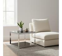 Orsina Sl llure Silver Finish Square Coffee Table, Black Tempered Glass Display Table, Decorative Coffee Table Orsina Silver