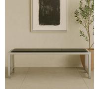 Orsina Sleek Black Leather Bench, Contemporary Design Garden Bench For Outdoor, Leather Upholstered Dining Bench