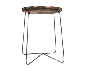 Orsina Sleek Large Copper And Black Side Table, Round Top Small Lounge Table, Contemporary Bed Side Table