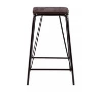 Orsina Sleek Metal & Elm Wood Stool, Sturdy & Reliable Large Square Stool, Wooden Bar Stool for Home Bar in Black Orsina Black