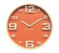 Orsina Sleek Orange Wood Large Numbers Wall Clock, Modern Design Clock In Kitchen, Versatile Wall Clock For Indoor