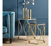 Orsina Sleek Set Of Two Champagne Finish Tables, Metallic Champagne Frame Side Table, Sleek Small Table For Lounge in Gold Orsina Gold