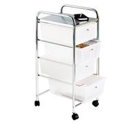 Orsina Sleek White Plastic 4 Drawers Trolley, Multifunctional Perforated Tray Chrome Trolley, Mobile Island Trolley