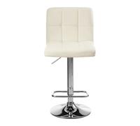 Orsina Sleek White Quilted Chrome Base Bar Stool, Comfortable Bar Chair, Adjustable Height Modern Bar Stool