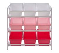 Orsina Slim Three Tier White And Pink Storage Unit, Angled Buckets Storage Unit For Kids Room, Sleek Storage Boxes