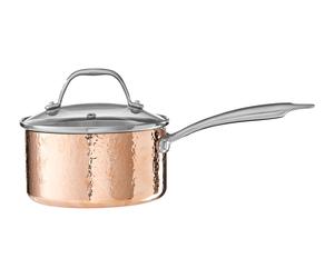 Orsina Small 16cm Hammered Finish Saucepan With Lid, Copper Coated Stainless Steel Cookware, Saucepan For Daily Use in Gold Orsina Gold