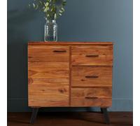 Orsina Small Acacia Sideboard, Natural Acacia Wood 1 Door And 3 Drawer Buffet Cabinet, Industrial Black Storage Unit