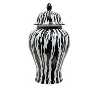 Orsina Small Ceramic Jar With Lid, Elegant Urn Shaped Decorative Jar In Monochrome Finish, Black And White Stoneware