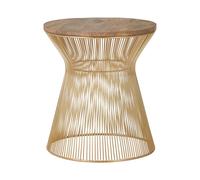 Orsina Small Coffee Table, Hourglass Wire Frame with Gold Finish, Natural Mango Wood Circular Top, Modern Table Orsina Gold