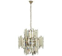 Orsina Small Nickel Plated Chandelier, Crystal Glass And Stainless Steel Pendant Light, Statement Ceiling Fixture