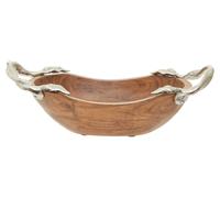Orsina Small Oval Acacia Wooden Bowl With Leaf Handles, Handcrafted Wooden Bowl For Fruit, Decorative Tabletop Bowl in Natural Orsina Natural