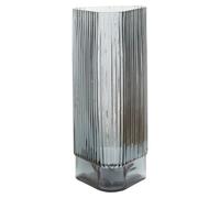 Orsina Small Ribbed Grey Glass Vase, Modern Decorative Vase, Triangular Shaped Vase With Angular Edges, Flower Vase