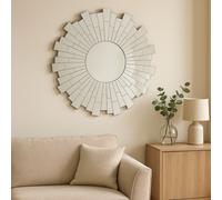 Orsina Small Round Wall Mirror With Sunburst Frame, Decorative Circle Mirror, Contemporary Accent For Hallway in Silver Orsina Silver