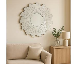 Orsina Small Round Wall Mirror With Sunburst Frame, Decorative Circle Mirror, Contemporary Accent For Hallway in Silver Orsina Silver