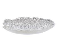 Orsina Small Silver Finish Lotus Leaf Plate, Cast Aluminium With Detailed Veining, Ideal For Displaying Jewelry