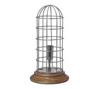 Orsina Small Table Lamp with Natural Wood Base, Silver Cage Industrial Style Desk Light, Bulb Holder Table Lamp Orsina Silver