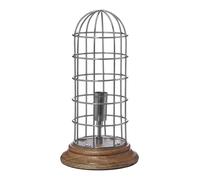 Orsina Small Table Lamp with Natural Wood Base, Silver Cage Industrial Style Desk Light, Bulb Holder Table Lamp Orsina Silver