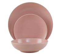 Orsina Smooth Glazed Finish 12 Piece Pink Dinner Set, Vibrant Stoneware Dinnerware With Coupe Edge, Pink Crockery Set Orsina Pink
