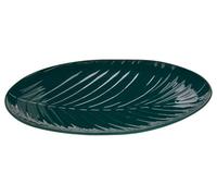 Orsina Smooth Glazed Finish Dark Green Serving Plate,embossed Porcelain Dish,palm Leaf Design Decorative Plate