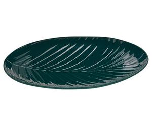 Orsina Smooth Glazed Finish Dark Green Serving Plate,embossed Porcelain Dish,palm Leaf Design Decorative Plate