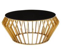 Orsina Spacious Gold Round Coffee Table With Black Glass, Modern Gold Finished Table, Luxurious Black Coffee Table