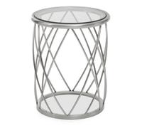 Orsina Spacious Silver Finished Glass Round Table, Luxurious Bedside Table For Bedrooms, Glass Topped Side Table