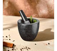 Orsina Speckled Charcoal Granite Mortar And Pestle, Durable Granite Grinder With Textured Interior