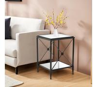 Orsina Square Black Finish Side Table, Two Tier Glass Shelves With Cross Frame Design, Monochrome Accent Orsina Black