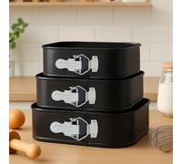 Orsina Square Cake Tin Set Of 3, Non-Stick Springform Tins For Layered & Celebration Cakes, Durable Carbon Steel in Black Orsina Black