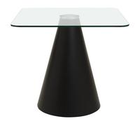 Orsina Square Clear Glass Top Dining Table, Geometric Conical Black Base Glass Dining Room Table, Kitchen Table