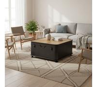 Orsina Square Coffee Table with Storage, Square Wood Coffee Table, Coffee Table Trunk, Industrial Coffee Table in Black Orsina Black