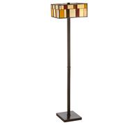 Orsina Square Deco Floor Lamp, Multicoloured Glass Shade With Textured Finish, Rustic Bronze Iron Frame Orsina Multicolor