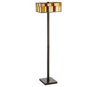 Orsina Square Deco Floor Lamp, Multicoloured Glass Shade With Textured Finish, Rustic Bronze Iron Frame