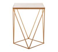 Orsina Square Marble Top Side Table, Gold Coloured Iron Frame with Geometric Design, Natural Marble Accent Table Orsina Gold