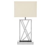 Orsina Square Stainless Steel Table Lamp, Boutique Accent Lamp With Intersecting Steel Frame, Cream Fabric Shade