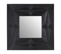 Orsina Square Wall Mirror with Black Finish, Carved Mango Wood Frame with Geometric Design Orsina Black
